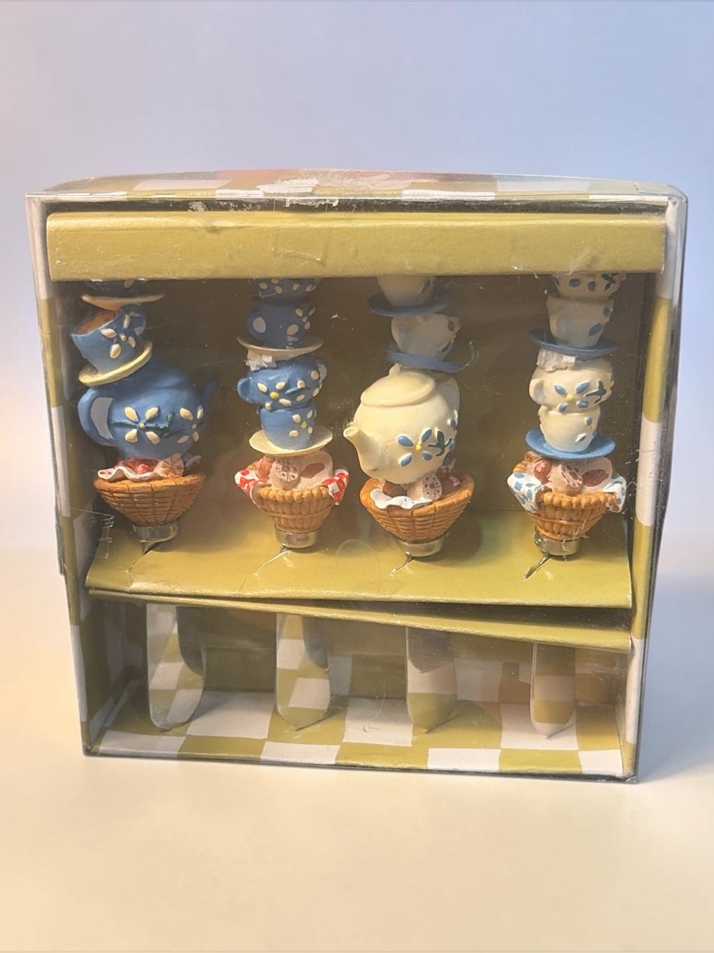 TEA PARTY WHIMSICAL CHEESE SPREADER KNIFE SET OF 4